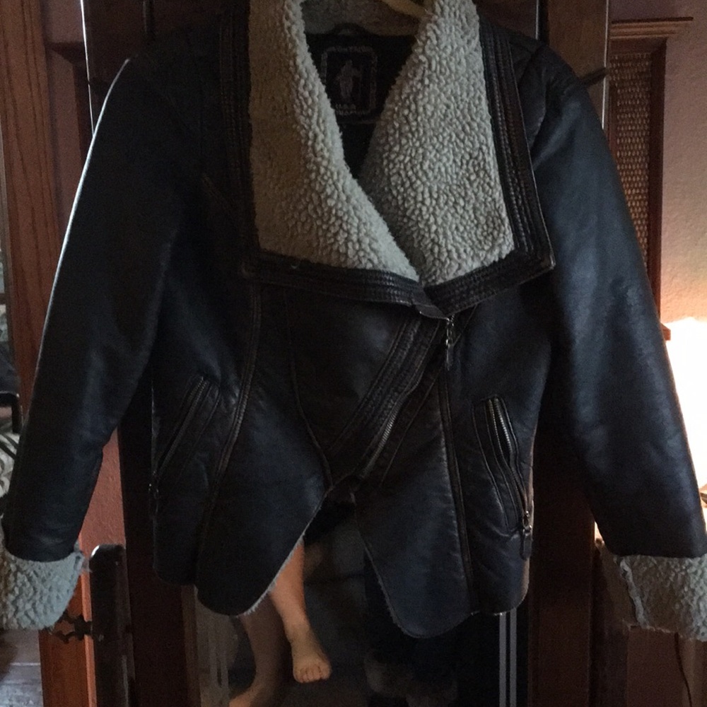 My Tribe leather jacket with shearling style liner
